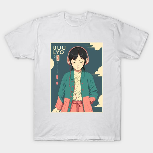 Ukiyo-e Headphone Girl T-Shirt by samoliver_illustrator